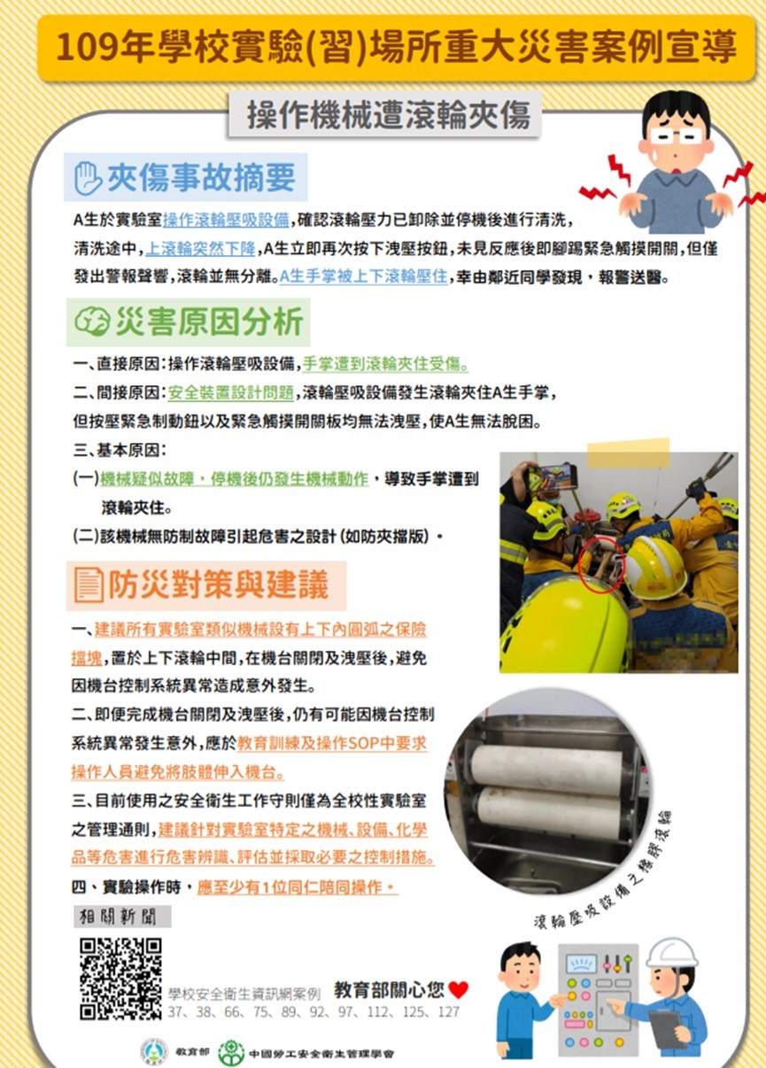 操作機械遭滾輪夾傷