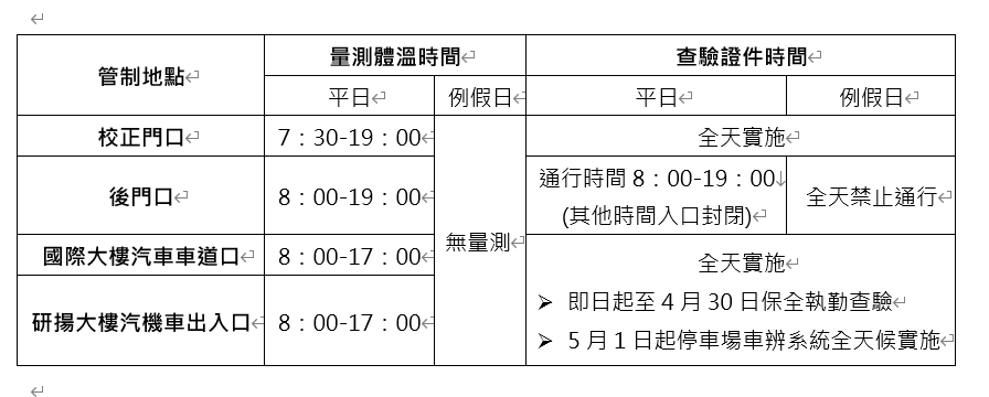 校園管制時間表